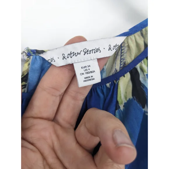 & Other Stories Dress Womens 4 Blue Horses Landscape Printed Boho Art Western - Picture 8 of 12